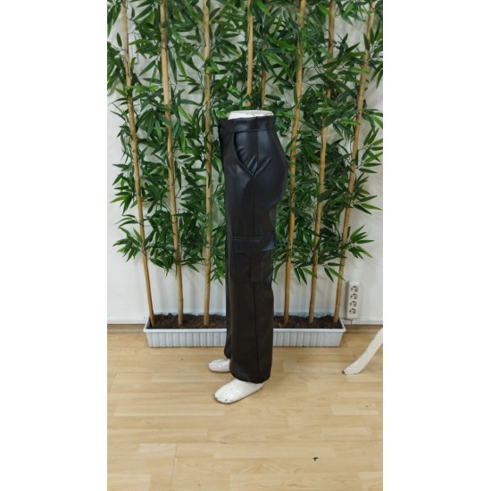 Women' S High Waist Front Zippered Side Pocket Leather Cargo Pants , 23493 Women' S High Waist Front Zippered Side Pocket Leather Cargo Pants , 23493