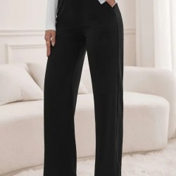 Kadın Yüksek Bel Cepli Geniş Kesim Ithal Krep Pantolon , 23526 Kadın Yüksek Bel Cepli Geniş Kesim Ithal Krep Pantolon , 23526