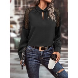 Kadın Uzun Kollu Anahtar Deliği Yaka Reglan Kol Dantel Detaylı Ithal Krep Bluz, 23523 Kadın Uzun Kollu Anahtar Deliği Yaka Reglan Kol Dantel Detaylı Ithal Krep Bluz, 23523