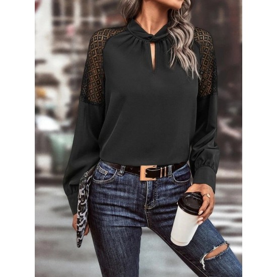 Kadın Uzun Kollu Anahtar Deliği Yaka Reglan Kol Dantel Detaylı Ithal Krep Bluz, 23523 Kadın Uzun Kollu Anahtar Deliği Yaka Reglan Kol Dantel Detaylı Ithal Krep Bluz, 23523