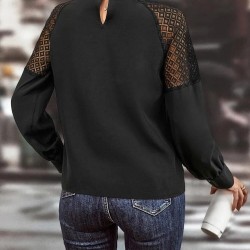 Kadın Uzun Kollu Anahtar Deliği Yaka Reglan Kol Dantel Detaylı Ithal Krep Bluz, 23523 Kadın Uzun Kollu Anahtar Deliği Yaka Reglan Kol Dantel Detaylı Ithal Krep Bluz, 23523