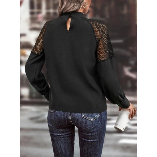 Kadın Uzun Kollu Anahtar Deliği Yaka Reglan Kol Dantel Detaylı Ithal Krep Bluz, 23523 Kadın Uzun Kollu Anahtar Deliği Yaka Reglan Kol Dantel Detaylı Ithal Krep Bluz, 23523