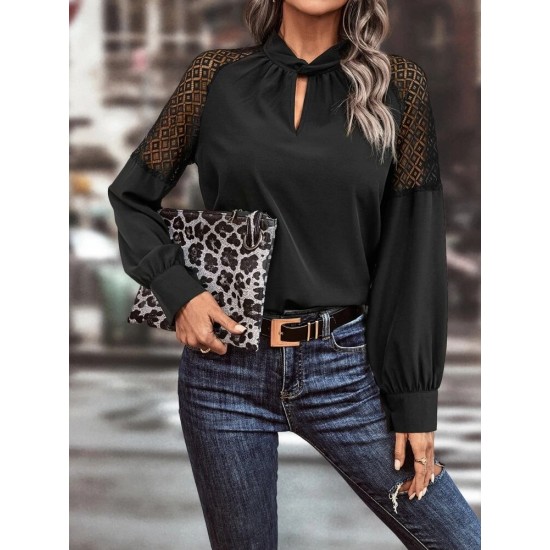 Kadın Uzun Kollu Anahtar Deliği Yaka Reglan Kol Dantel Detaylı Ithal Krep Bluz, 23523 Kadın Uzun Kollu Anahtar Deliği Yaka Reglan Kol Dantel Detaylı Ithal Krep Bluz, 23523