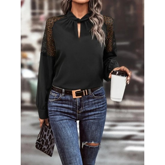 Kadın Uzun Kollu Anahtar Deliği Yaka Reglan Kol Dantel Detaylı Ithal Krep Bluz, 23523 Kadın Uzun Kollu Anahtar Deliği Yaka Reglan Kol Dantel Detaylı Ithal Krep Bluz, 23523