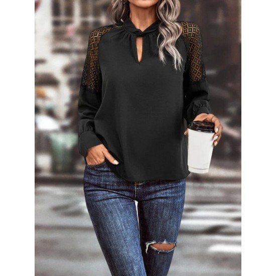 Kadın Uzun Kollu Anahtar Deliği Yaka Reglan Kol Dantel Detaylı Ithal Krep Bluz, 23523 Kadın Uzun Kollu Anahtar Deliği Yaka Reglan Kol Dantel Detaylı Ithal Krep Bluz, 23523