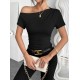 Women' S Short Sleeve One Shoulder Open Gathered Viscose Blouse, 23531 Women' S Short Sleeve One Shoulder Open Gathered Viscose Blouse, 23531