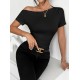 Women' S Short Sleeve One Shoulder Open Gathered Viscose Blouse, 23531 Women' S Short Sleeve One Shoulder Open Gathered Viscose Blouse, 23531