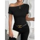 Women' S Short Sleeve One Shoulder Open Gathered Viscose Blouse, 23531 Women' S Short Sleeve One Shoulder Open Gathered Viscose Blouse, 23531