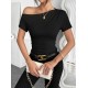 Women' S Short Sleeve One Shoulder Open Gathered Viscose Blouse, 23531 Women' S Short Sleeve One Shoulder Open Gathered Viscose Blouse, 23531
