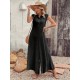 Women' S Short Sleeve Front Buttoned Long Ruffled Jumpsuit With Wide Hem Pockets, 23540 Women' S Short Sleeve Front Buttoned Long Ruffled Jumpsuit With Wide Hem Pockets, 23540