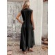 Women' S Short Sleeve Front Buttoned Long Ruffled Jumpsuit With Wide Hem Pockets, 23540 Women' S Short Sleeve Front Buttoned Long Ruffled Jumpsuit With Wide Hem Pockets, 23540