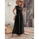 Women' S Short Sleeve Front Buttoned Long Ruffled Jumpsuit With Wide Hem Pockets, 23540 Women' S Short Sleeve Front Buttoned Long Ruffled Jumpsuit With Wide Hem Pockets, 23540