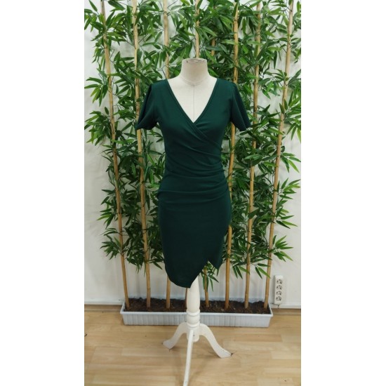 Kadın Kısa Kollu Volanlı Kruvaze Yaka Yanlardan Büzgülü Ithal Krep Elbise , 23569