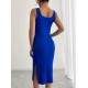 Women' S Strappy Square Neck Side Slit Midi Camisole Dress , 23584