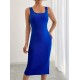 Women' S Strappy Square Neck Side Slit Midi Camisole Dress , 23584