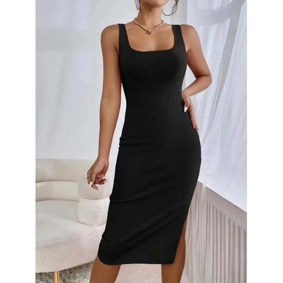 Women' S Strappy Square Neck Side Slit Midi Camisole Dress , 23582 Women' S Strappy Square Neck Side Slit Midi Camisole Dress , 23582