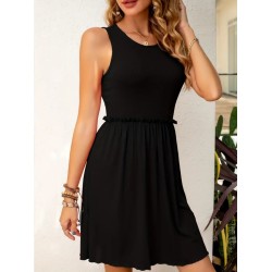 Kadın Kolsuz Bel Lastik Ve Büzgü Detay Viskon Mini Elbise, 23841