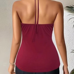 Kadın Askılı Kuş Gözü Ve Dekolte Detay Boyundan Bağlamalı Viskon Bluz , 23907 Kadın Askılı Kuş Gözü Ve Dekolte Detay Boyundan Bağlamalı Viskon Bluz , 23907