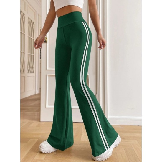 Kadın Yüksek Bel Yanlar şerit Detaylı Ispanyol Paçalı Dalgıç Pantolon , 23786