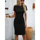 Kadın Kısa Kollu Bisiklet Yaka Yanlardan Büzgülü Kısa Viskon Iki Iplik Elbise , 23917