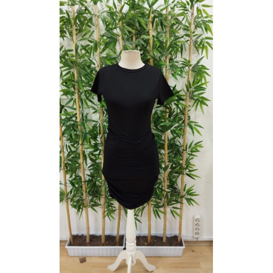 Kadın Kısa Kollu Bisiklet Yaka Yanlardan Büzgülü Kısa Viskon Iki Iplik Elbise , 23917