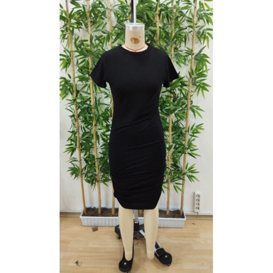 Kadın Kısa Kollu Bisiklet Yaka Yanlardan Büzgülü Kısa Viskon Iki Iplik Elbise , 23917