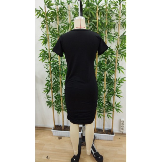 Kadın Kısa Kollu Bisiklet Yaka Yanlardan Büzgülü Kısa Viskon Iki Iplik Elbise , 23917