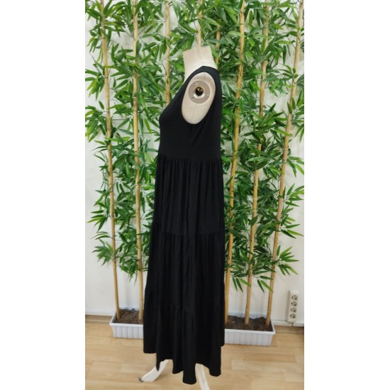 Kadın Askılı V Yakalı Fırfırlı Maksi Boy Viskon Elbise , 23927