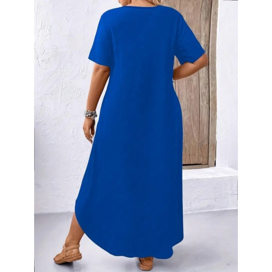 Women' S Short Sleeve Crew Neck Pocket Loose Viscose Dress , 23939 Women' S Short Sleeve Crew Neck Pocket Loose Viscose Dress , 23939