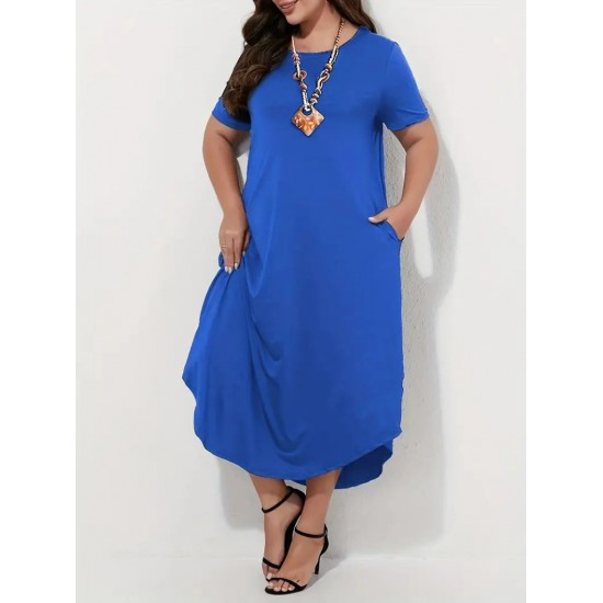 Women' S Short Sleeve Crew Neck Pocket Loose Viscose Dress , 23939 Women' S Short Sleeve Crew Neck Pocket Loose Viscose Dress , 23939