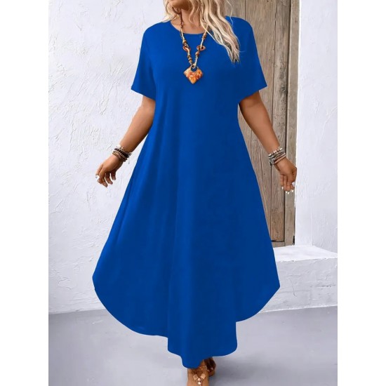 Women' S Short Sleeve Crew Neck Pocket Loose Viscose Dress , 23939 Women' S Short Sleeve Crew Neck Pocket Loose Viscose Dress , 23939