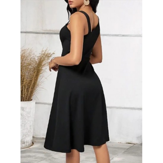 Kadın Tek Omuzu şerit Detaylı Kolsuz Yandan Düğme Detaylı Janjan Krep Elbise, 23936