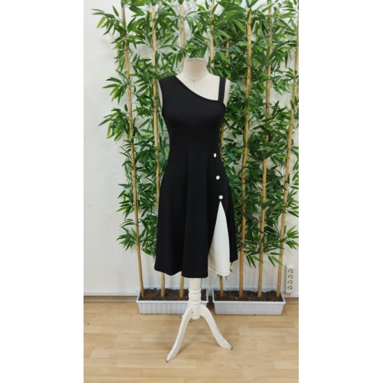 Kadın Tek Omuzu şerit Detaylı Kolsuz Yandan Düğme Detaylı Janjan Krep Elbise, 23936