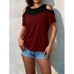 Kadın Kısa Kollu Omuzlardan Açık Detaylı çift Renkli Viskon Bluz, 23947 Kadın Kısa Kollu Omuzlardan Açık Detaylı çift Renkli Viskon Bluz, 23947