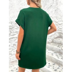 Kadın Kısa Kollu Bisiklet Yaka Cepli Kelebek Baskılı Viskon Elbise , 23983