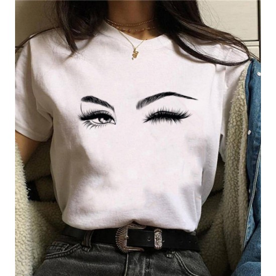 Kadın Kısa Kollu Bisiklet Yaka Göz Baskılı Süprem T-shirt , 24007 Kadın Kısa Kollu Bisiklet Yaka Göz Baskılı Süprem T-shirt , 24007