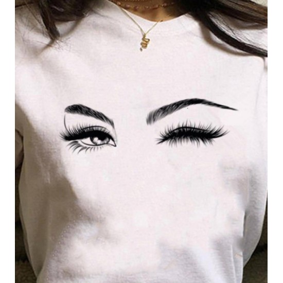 Kadın Kısa Kollu Bisiklet Yaka Göz Baskılı Süprem T-shirt , 24007 Kadın Kısa Kollu Bisiklet Yaka Göz Baskılı Süprem T-shirt , 24007