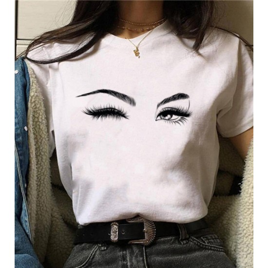 Kadın Kısa Kollu Bisiklet Yaka Göz Baskılı Süprem T-shirt , 24007 Kadın Kısa Kollu Bisiklet Yaka Göz Baskılı Süprem T-shirt , 24007