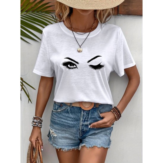 Kadın Kısa Kollu Bisiklet Yaka Göz Baskılı Süprem T-shirt , 24007 Kadın Kısa Kollu Bisiklet Yaka Göz Baskılı Süprem T-shirt , 24007