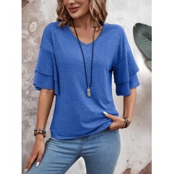 Kadın Kısa Kollu V Yakalı Viskon Bluz , 24055