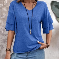 Kadın Kısa Kollu V Yakalı Viskon Bluz , 24055 Kadın Kısa Kollu V Yakalı Viskon Bluz , 24055