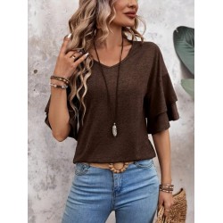 Kadın Kısa Kollu V Yakalı Viskon Bluz , 24054