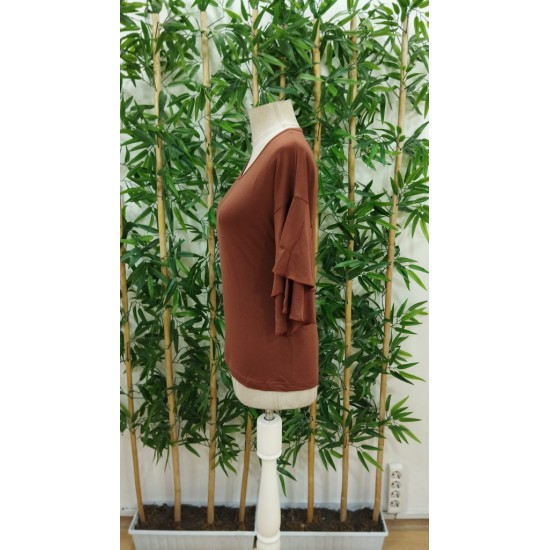 Kadın Kısa Kollu V Yakalı Viskon Bluz , 24054