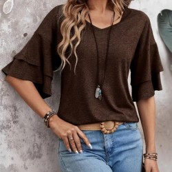 Kadın Kısa Kollu V Yakalı Viskon Bluz , 24054