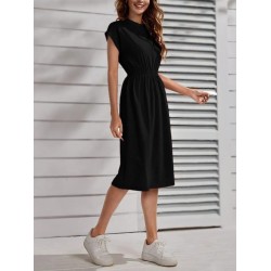 Kadın Kısa Kollu Bisiklet Yaka Belden Lastikli Midi Viskon Elbise , 24046 Kadın Kısa Kollu Bisiklet Yaka Belden Lastikli Midi Viskon Elbise , 24046