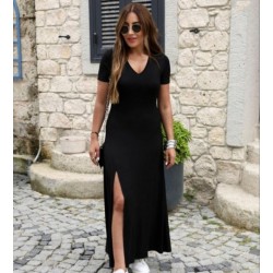 Kadın Kısa Kollu V Yakalı Maksi Boy Viskon Elbise, 24017 Kadın Kısa Kollu V Yakalı Maksi Boy Viskon Elbise, 24017