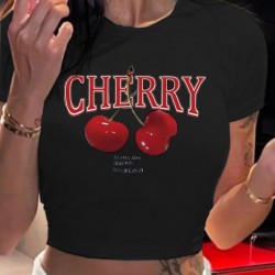 Kadın Kısa Kollu Bisiklet Yaka Desenli Krop Bluz , 24090