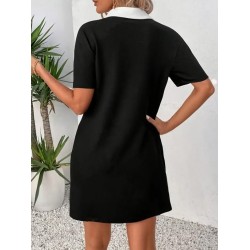 Kadın Kısa Boylu Yakalı Blok Renkli Ithal Krep Elbise , 24198 Kadın Kısa Boylu Yakalı Blok Renkli Ithal Krep Elbise , 24198