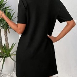 Kadın Kısa Boylu Yakalı Blok Renkli Ithal Krep Elbise , 24198