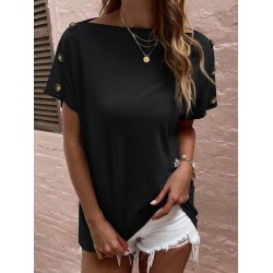 Kadın Tek Omuzu Açık Düğme Detaylı Salaş Viskon Bluz, 24269 Kadın Tek Omuzu Açık Düğme Detaylı Salaş Viskon Bluz, 24269